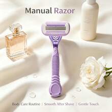 1pc Manual Shaving Razor, 4-Layer Stainless Steel Blades, Dry & Wet Use, Non-Slip Handle, Full Body Multi-Part Hair Removal Tool - Multicolor - View 4