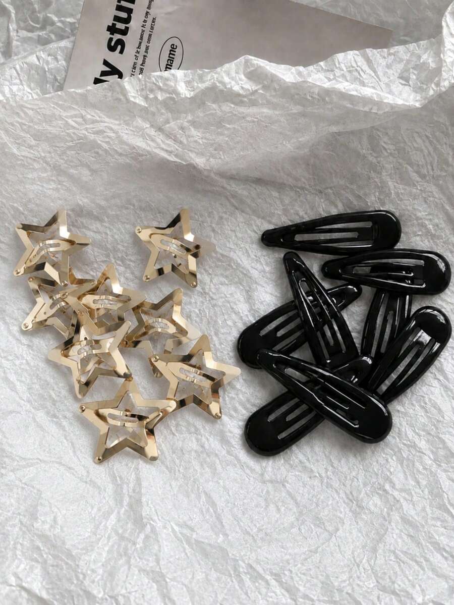 40/20/10Pcs Random Glitter Star Hair Clips Black And Gold Luxury Color Scheme Y2K Hair Accessories For Girls Rave Accessories - Multicolor - View 1