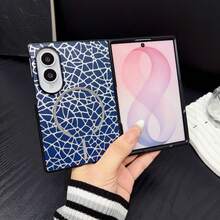 Electroplated Leather Foldable Phone Protective Case Compatible With Iphone Duo Galaxy Z Fold 8 8 Ultra - Blue - View 2