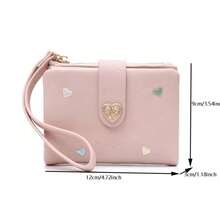 PRETTYZYS Women's Short Wallet, Solid Color, 2026 New Korean Style, Minimalist Fresh, Embroidered Heart Design, Foldable Zipper, Multi-Functional Card Holder, Student Coin Purse, Handheld Wallet, Daily Use, Christmas Gift, Back To School Season, Valentine's Day Gift, All Season - Pink - View 10