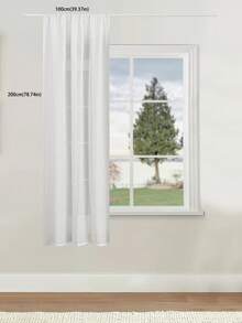 1pc Sheer Curtains For Living Room & Bedroom, Vertical Striped Lightweight Voile, Rod Pocket, Light Filtering Privacy Window Drapes, Solid Color, White - White - View 8