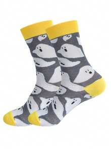 1/6 Pairs Men's Halloween Mid-Calf Socks, Personalized Ghost Design, Multi-Pack Plus Size Mid-Calf Socks - Multicolor - View 10