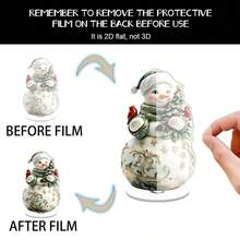 2D Flat 1pc Rotating Base Acrylic Snowman Christmas Tree Ornament, 360° Rotating Desktop Decoration, Green Snowman With Gold Accents, Harmonious Color Scheme, Suitable For Holiday Home And Office - A - View 9