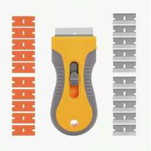 1set Razor Blade Scraper, Glass Scraper Scraping Tool With 10PCS Steel &10pcs Plastic Extra Blades For Removing Stickers, Papers, Food Residue, Paint, Glue From Oven, Window - Multicolor - View 1