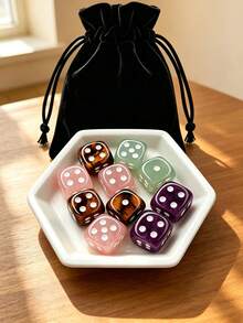 1/3/5 Pcs Natural Crystal Dice Set, Rose Quartz, Tiger's Eye, Amethyst, Green Aventurine Stone Dice With Velvet Pouch For Home Decor & Tabletop Games - Multicolor - View 1