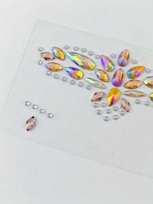 5/3/2/1pcs Y2K Gold Orange Iridescent Crystal Face Rhinestone Stickers, Self-Adhesive AB Color Crystal Face Decals, Suitable For Halloween, EDM Party, Music Festival Makeup Decoration - Multicolor - View 7