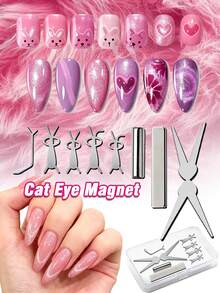 Cat Eye Magnets, 1/8pcs Cat Eye Magnets With Scissors & Heart & Rabbit Shaped Magnetic Tools | Cat Eye Gel Nail Polish DIY French Effect Magnetic Guide, For Nail Art Design, Autumn/Winter Nail Supplies, Gel Nail Polish Magnets - Multicolor - View 2