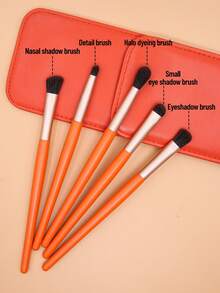 SEPROFE 5Pcs Eye Makeup Brush Set, Ultra Soft Synthetic Fiber Eyeshadow Brushes, Nose Contour Brush, Premium Wooden Handles With Storage Pouch, Ideal For Daily Eyeshadow Concealer And Eye Detail Makeup Application - Burnt Orange - View 6