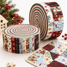 10pcs Vintage Snowy Santa Plaid Christmas Fabric Strips For Patchwork Sewing, Suitable For Christmas Decor Blankets, Table Runners, Handbags, Edging And Coasters - Multiple Styles - View 1