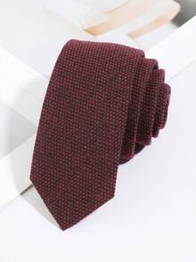 1Pc Men Burgundy Black Micro Dot Textured Classic Business Casual Necktie For Office Daily Semi-Formal - Multicolor - View 2