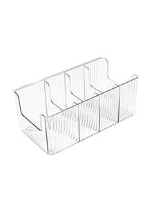 Large Capacity Mask Storage Box, Transparent PET Adjustable Compartment Vanity Organizer, Skincare Product Storage Box, Thickened Luxury Textured Cosmetic Organizer For Vanity, Desktop, Bathroom And Refrigerator, Multi-Compartment Skincare Storage Basket - Clear - View 9