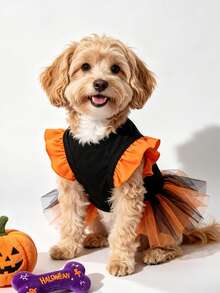 The 3estie 3eastie 1pc Halloween Bat Skull Rose Skeleton Pattern Pet Dress, Suitable For Chihuahua Small Dogs, Physical Flea Protection Base Layer, Fashionable Pet Dog Clothes, Applicable For Cats And Dogs Indoor And Outdoor - Multicolor - View 4
