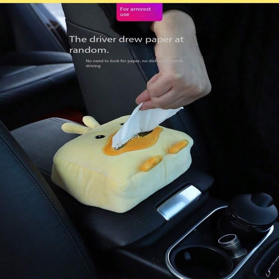 Cartoon Car Tissue Box, Hanging Seat Back Tissue Holder, Multi-Functional Car Armrest Box Tissue Holder, Creative Plush Car Tissue Dispenser
