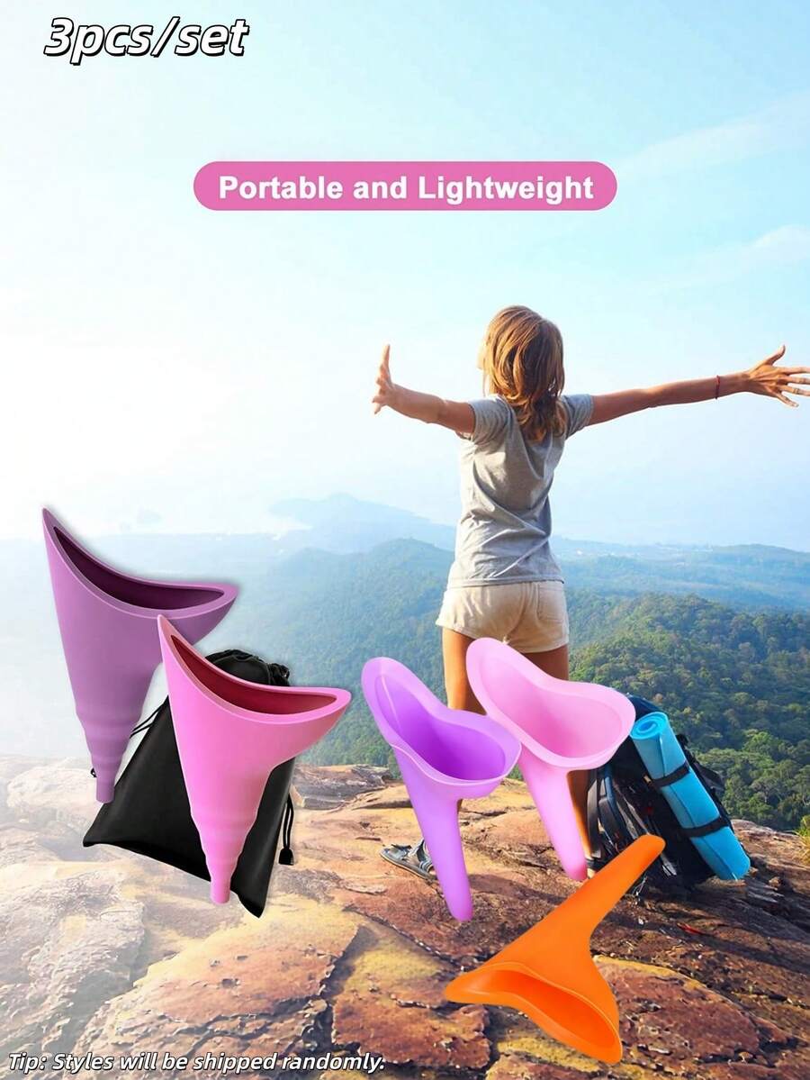 3pcs Women's Transparent & Pink Portable Silicone Standing Urinal Cup Set, Foldable & Reusable, Easy Alignment & Leak-Proof Design, Compact Travel Kit, Outdoor Camping Female Urination Solution, Holiday Long-Distance Travel Essential (Random Color & Style)