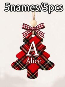 Custom Plaid Christmas Tree Ornament, Personalized Letter Christmas Tree Decor, Festive Stocking Tag For Mantel & Tree, Customized Name Holiday Keepsake, Customizable Christmas Gift For Family, Friends, Couples, Christmas Decoration, Wall Decor - Style D - View 9
