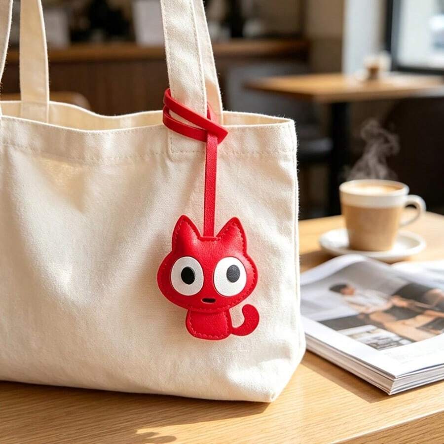 Cute Big-Eyed Red PU Leather Kitten Pendant, Versatile Accessory For Handbags, Crossbody Bags, Backpacks, Packaging Decoration - Multicolor - View 1