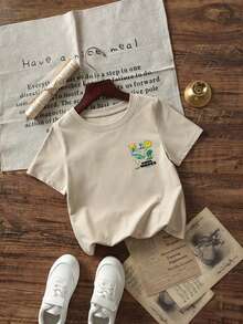 Baby Boy Summer T-Shirt "Summer Fun Time" Beach Surfing Print White Short Sleeve Casual Top, Comfortable Breathable Infant Tee - Apricot - View 5