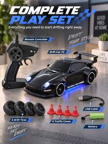 Speed 1:24 4WD RC Drift Car , Remote Control RacingToy Vehicle,Dual Tire Configuration And LED Light ,Boy Toys,Rc Car,Toys,Christmas, Halloween,Remote Control Car,Gift,Remote Control Cars,Kids Toys,Toy Cars,Boy Toys - Multicolor - View 8