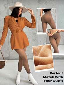 1/2 Pairs Women's Faux Tights Warm Lining Leggings, Thickened High Elasticity Slimming Shaping Base Layer Pants, Versatile For Autumn/Winter - Multicolor - View 4