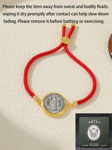 1pc Adjustable Red Cord St. Benedict Cross Pendant Bracelet, Gift For Women - Yellow Gold - View 15
