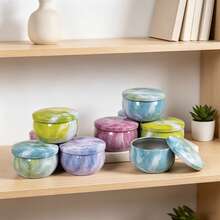 HIZTGHC 16pcs 2.2oz Marble Pattern Candle Jars With Lids, Round Empty Candle Containers, Colorful Metal Candle Holders, DIY Candle Making, Handmade Crafts And Gift Storage Jars - Multiple Styles - View 4