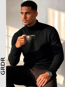 GRDR Men's Autumn/Winter New High Neck Pullover Thin Sweater, Suitable For Layering, Casual Daily Wear - Black - View 4