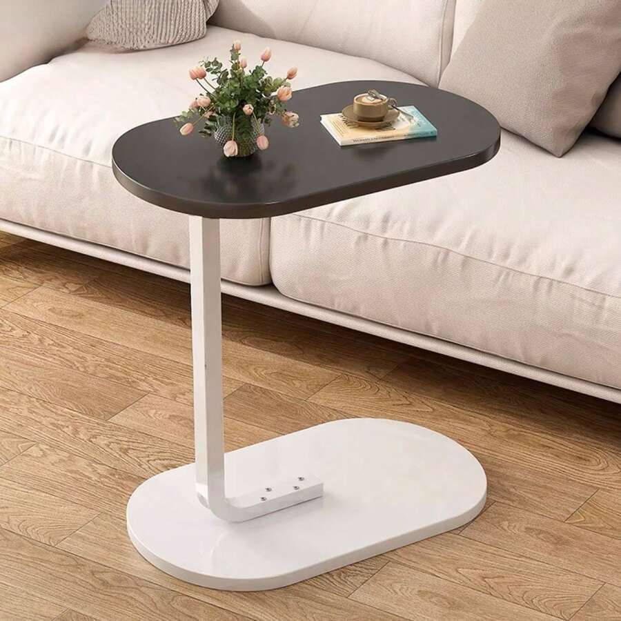 A Modern Minimalist C-Shaped Side Table For The Sofa, A Small Coffee Table For The Living Room, A Space-Saving Insert For Small Apartments, Available In Four Styles. - White and Black - View 1