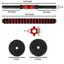Mancuernas Ajustables 2 en 1 20 kg Convertible en Barra para Entrenamiento Doméstico con 12 Placas de Peso y Accesorios Antideslizantes Multifuncionales y Seguros - Negro - Ver 7
