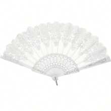 1 White Lace Women's Hand Fan, Silver Flower Hand Fan, Foldable Vintage Decorative Fan, Bridal Photo Prop, Suitable For Wedding, Ball, Theme Party, Festival - Silver White - View 6