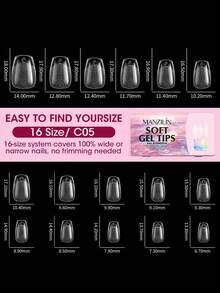 576pcs/Box Short-Medium Almond Shape False Nails, 16 Sizes, Semi-Matte/Glossy Full Coverage Pre-Buffed Soft Gel Nail Tips, Suitable For Home DIY And Nail Salon Use - Clear - View 13