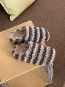 XIXITIAO Women's Fair Isle Striped Warm Slippers, Winter Indoor & Outdoor Wear, Mild Arch Support Cozy Home Slippers - Brown - View 7