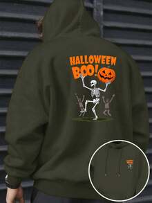 Sudadera con capucha estampada para hombre, con motivos de calaveras y calabazas para Halloween, con estampado a doble cara, una prenda divertida y festiva para crear un estilo original. - A - Ver 7