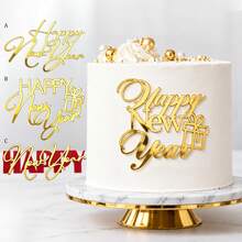 1 cái/3 cái/6 cái topper bánh kem acrylic Happy New Year, trang trí bánh gương vàng, thiết kế hộp quà, trang trí bánh tiệc đêm giao thừa, dụng cụ làm bánh tráng miệng - Nhiều màu - Xem 1