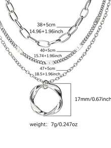 1pc Luxury S925 Sterling Silver 3-Layer Stacked Mobius Necklace, Gold & Silver Color, Women's High-End Collarbone Chain - Silver - View 3