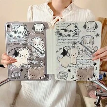 1件裝可愛塗鴉風音樂小狗星星手寫文字藝術印花三折背殼全透明保護殼，超薄支架防震防摔筆槽平板保護套，適用於 iPad Pro/Air、Pad 5/6/7、Pad、MatePad、Honor Pad - 彩色 - 查看 3