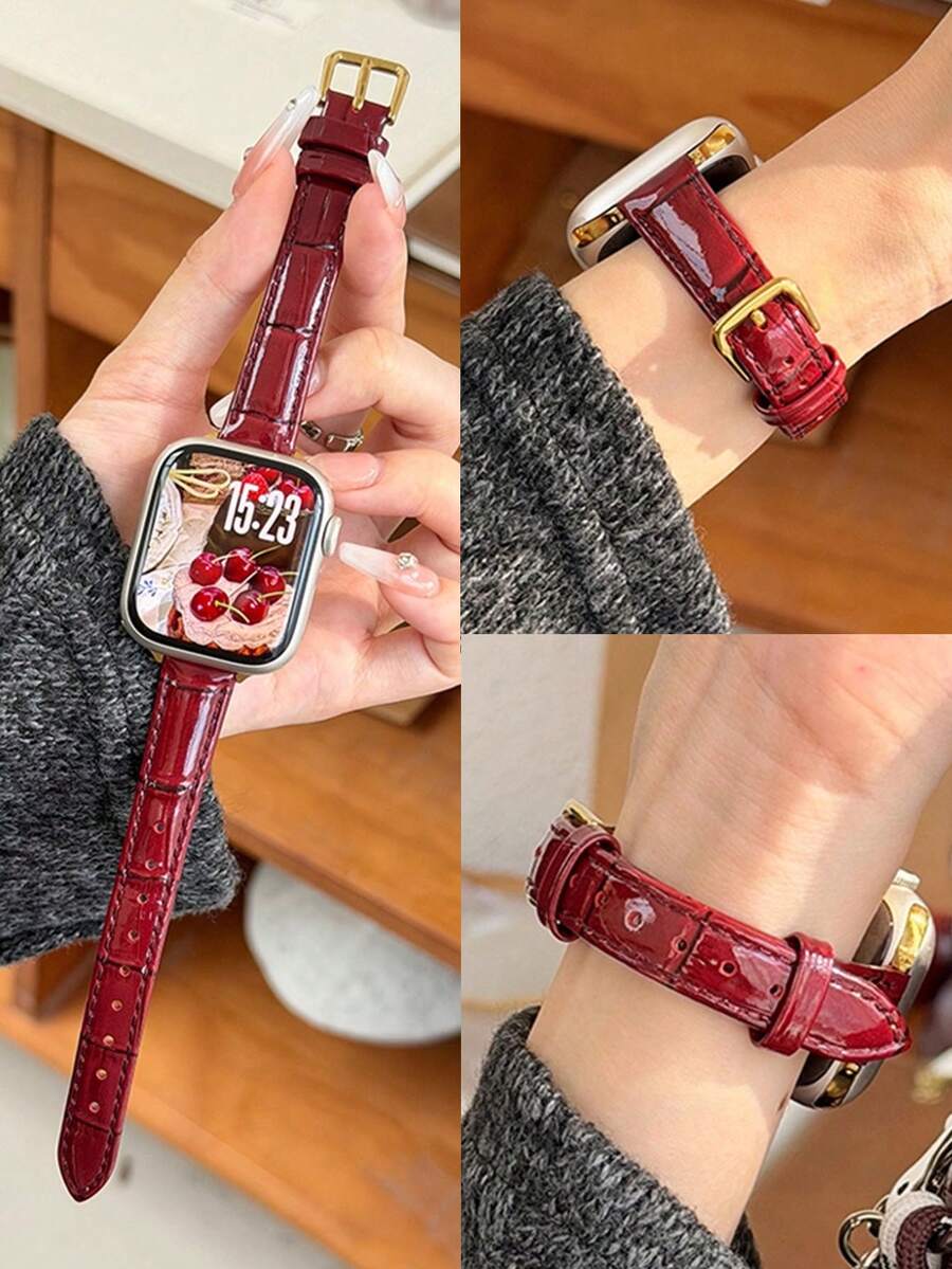 Cute Cat & Heart Pattern Watch Band, Unisex Daily Wear, Compatible With 38/40/41/42/44/45/49mm Ultra/SE/8/7/6/5/4/3/2/1 - Burgundy - View 1