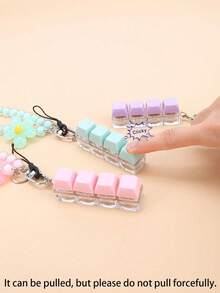 Macaron Color Beaded Petal Phone Lanyard, 4-Key Keyboard Keychain, Wrist Strap Bag Charm, Holiday Gift, Bag Accessory, Phone Lanyard - Multicolor - View 4