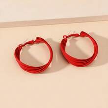 1 Pair Alloy Multi-Layer Brushed Cross Earrings, Elegant C-Shaped Hoop Earrings, Suitable For Daily Wear - Bright Red - View 4