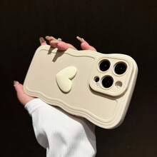 2件裝棕色與白色心形波浪時尚可愛個性優雅手機殼，適用於 iPhone 12 13 14 15 16 17 Pro Max - 黑與白 - 查看 3
