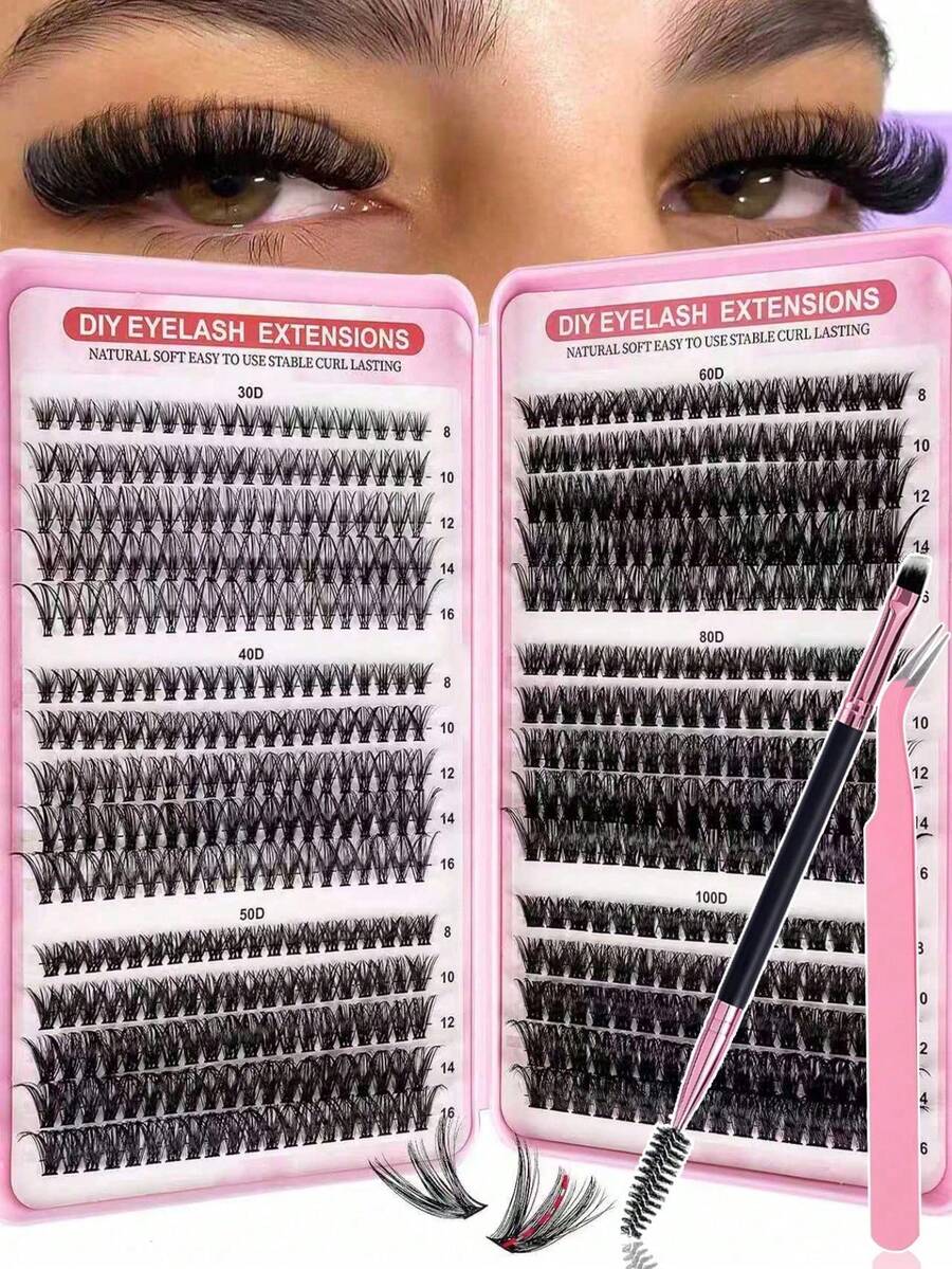 D Curl Cluster False Eyelashes, Voluminous Segmented False Eyelashes, Suitable For Beginners, Daily Wear, Travel, Wedding, Date And Party, Christmas And Halloween Gift, Cat Eye Style False Eyelashes - D - View 1