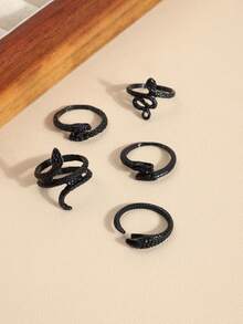 European & American Gothic Punk Hip Hop American Street Style Cool Snake Personalized Ring Set - Black - View 4