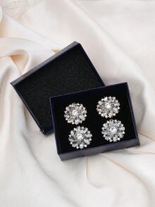 1/2/4pcs 26mm Crystal Rhinestone Buttons Decor, Detachable Button Covers, Suitable For Clothing, Dresses, Shirts, Suits Accessories, With Clip Press, Lead Color - Multicolor - View 3