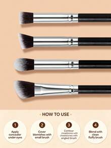 5Pcs Contour Brush Set,For Precision Sculpting & Blending, Multi Shaped Cosmetic Brushes For Contour, Bronzer, Blush & Highlight - Black - View 5
