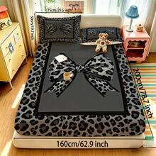 Fitted Sheet Set (1 Fitted Sheet + 2 Pillowcases), Leopard Print Bow Contrast Color Pattern, Soft & Skin-Friendly, Multiple Sizes Available, All Season Use, Anti-Pilling, Suitable For Single/Double Beds, Ideal For Bedroom, Dorm, Guest Room, Daily Use, Holiday Gift Choice - Multicolor - View 15