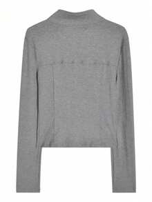 Sweet & Spicy Style Slimming Waist Stand Collar Knit Women Sexy Long Sleeve T-Shirt Top - Grey - View 7