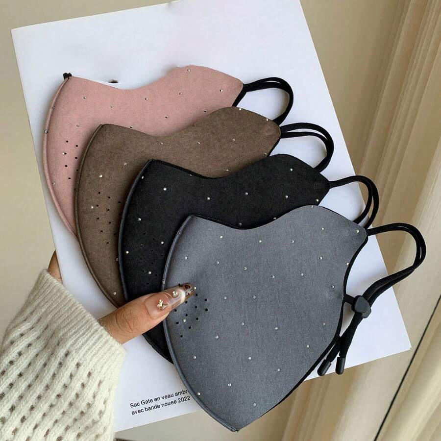 Rhinestone Decorated 3D Cut Winter Face Mask, Windproof Cold-Resistant Reusable Warm Face Cover, With Adjustable Ear Loops, Suitable For Outdoor Daily Wear - Multicolor - View 1
