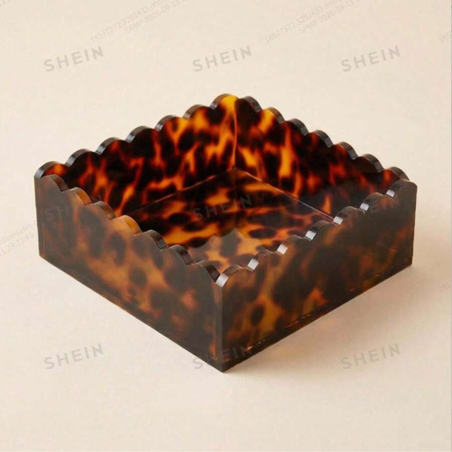 1 Square Acrylic Tortoise Shell Storage Box, With Lace Opening, Size 15x15x5cm, Can Be Used To Store Keys, Cosmetics, Desktop, Etc. - Tortoiseshell - View 1