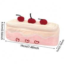 1pc Cute Cherry Cake Plush Marker Pencil Case, Ins Style Large Capacity Stationery Pencil Storage Bag, Multi-Functional Item Storage Bag, Suitable For Storing Pencils, Rulers, Erasers And Other Stationery, Back To School Essential - Pencil Case - View 2