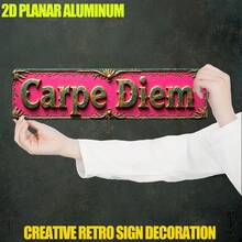 A 2D Flat Sign With Vintage Latin Phrase "Carpe Diem" - Designed In Pink, Green, Blue Retro Country Style, Suitable For Home, Cafe, Bar, 2D Flat (Random Style) - A - View 5