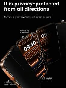 Anti-Peeping Transparent Edgeless 8K Faceted Large Arc Apple 18PROMAX Tempered Glass Duo Protective Film, Edgeless Fully Transparent Crystal Film, Built-In Dust-Proof Mesh, Dust-Proof And Anti-Gray, Smooth And Rounded Touch Without Sharp Edges, 360° Anti-Peeping From All Angles, Anti-Peeping From Top, Bottom, Left And Right - Black - View 5